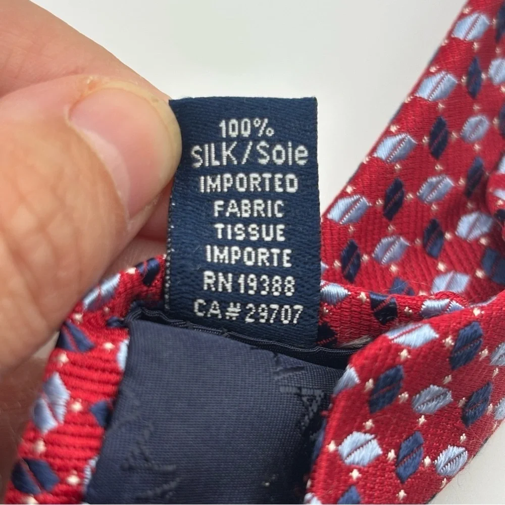 Nautica | Geometric Pattern Silk Necktie Tie | Red/Navy/Blue